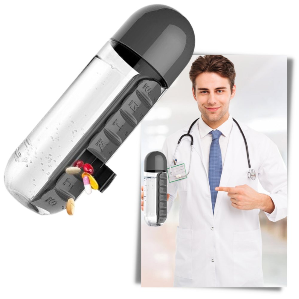 Plastikwasserflasche mit Pillendose - Odeut