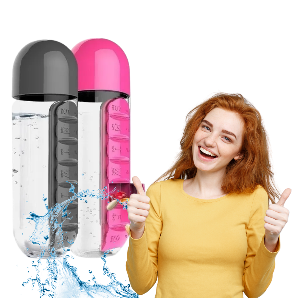 Plastikwasserflasche mit Pillendose - Odeut