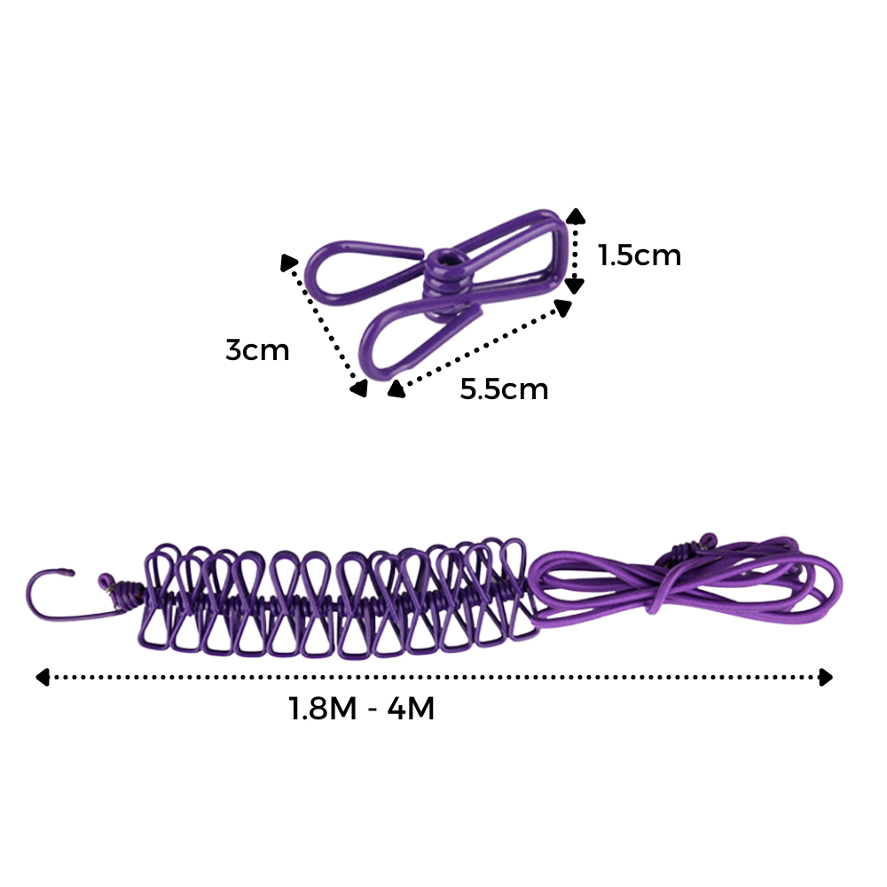 4m Wäscheleine für den Campingbereich mit Klammern - Ozerty