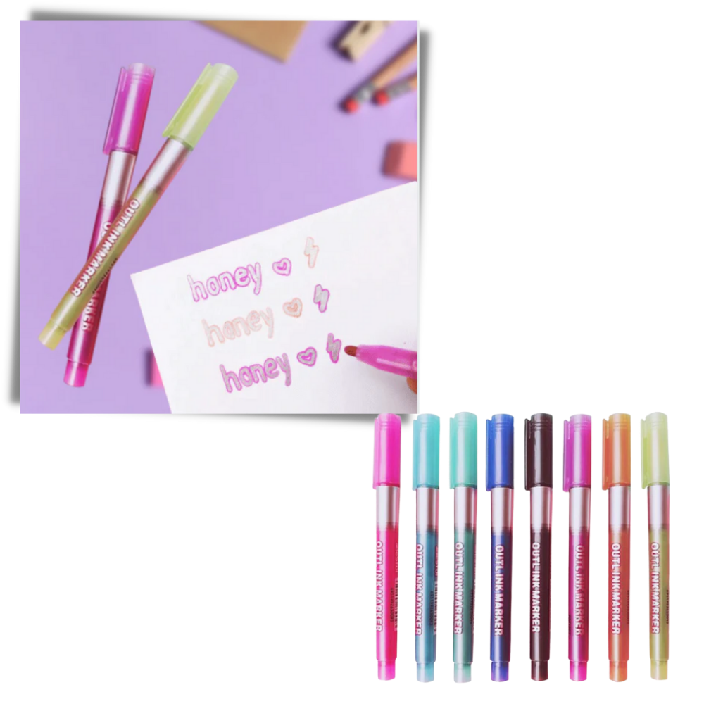 Set mit 8 Doppellinien-Markierstiften - Ozerty