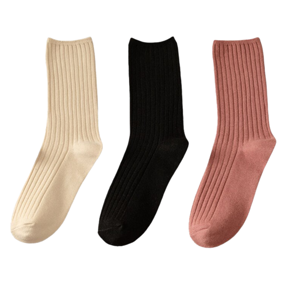 3 pairs of ribbed cotton socks for women