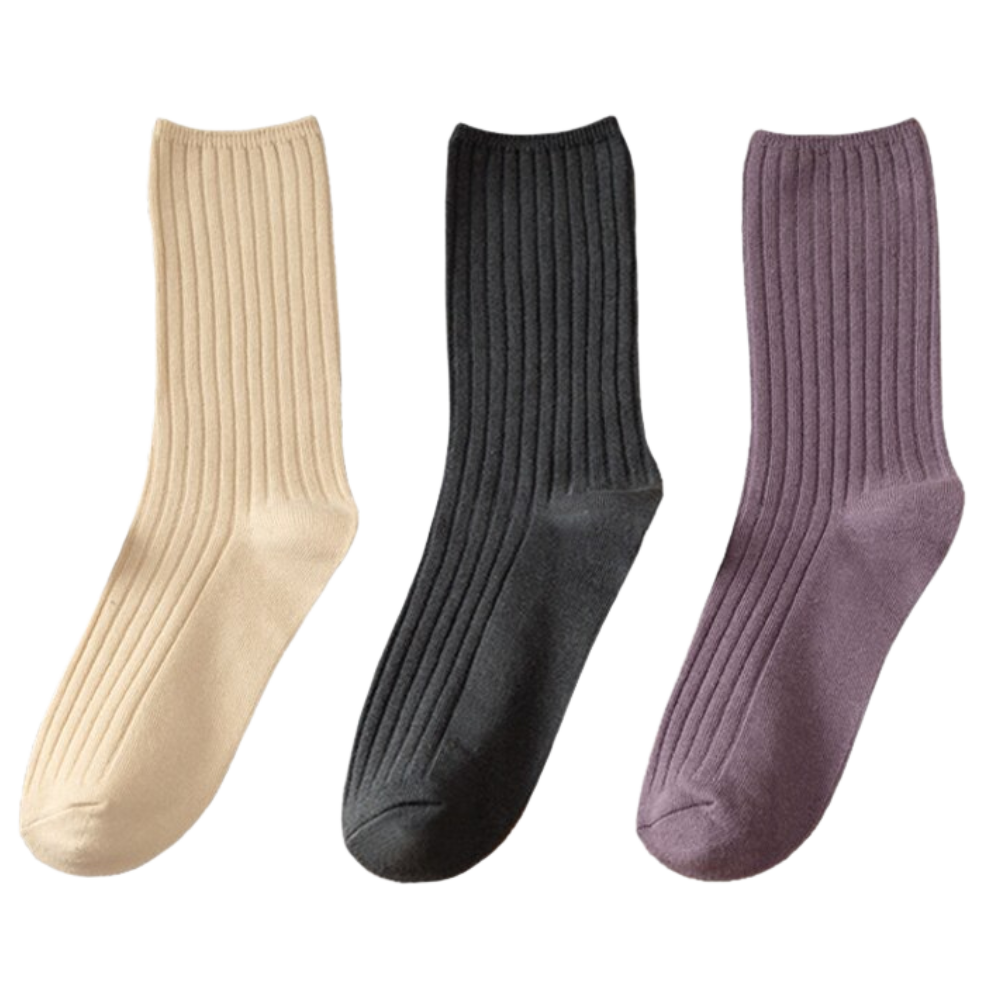 3 pairs of ribbed cotton socks for women