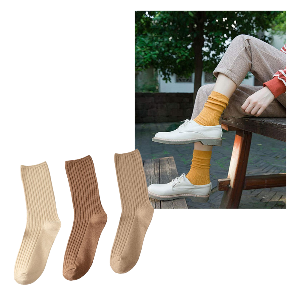 3 Paar gerippte Baumwollsocken für Frauen - Ozerty