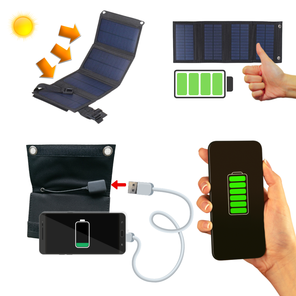 Tragbares Solarpanel Ladegerät mit 2 USB-Anschlüssen - Ozerty