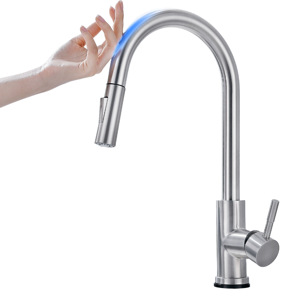 Flexible kitchen tap with sensor