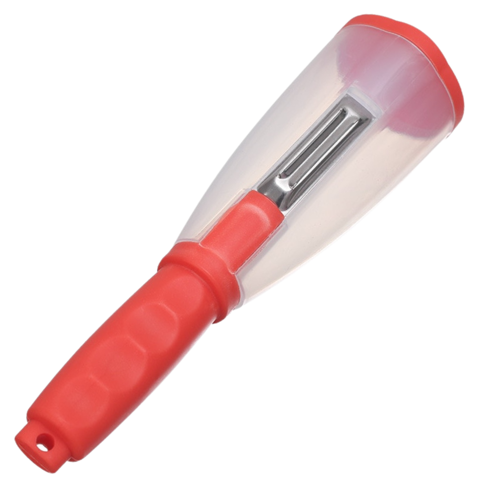 Fruit and vegetable peeler with collecting container