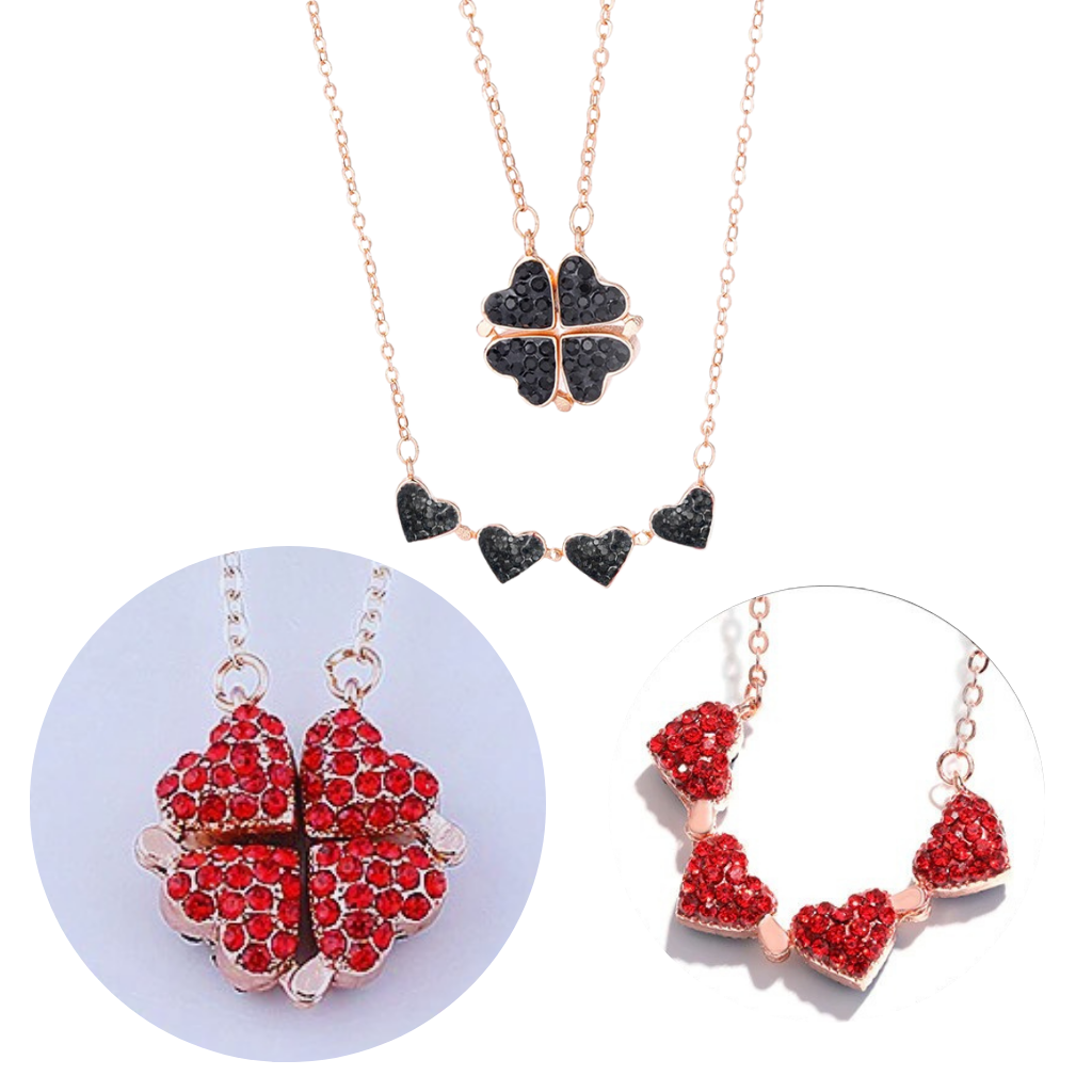 Verstellbare 4-Blatt-Kleeblatt-Herz-Halskette - Ozerty