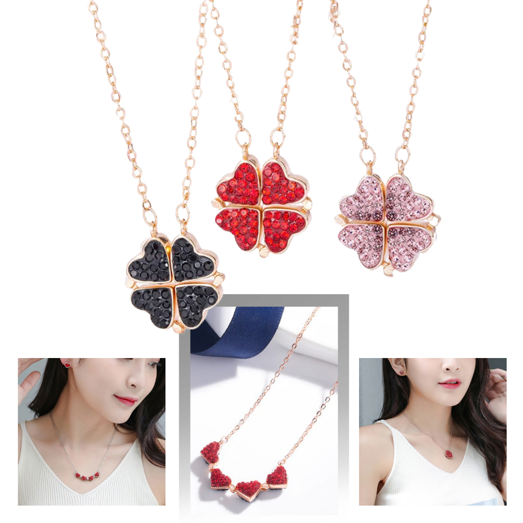Verstellbare 4-Blatt-Kleeblatt-Herz-Halskette - Ozerty