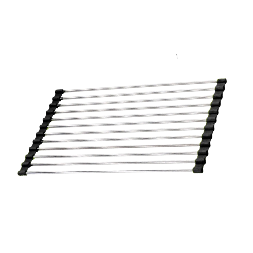 Aufrollbare Abtropfschale aus Edelstahl für Geschirr und Lebensmittel