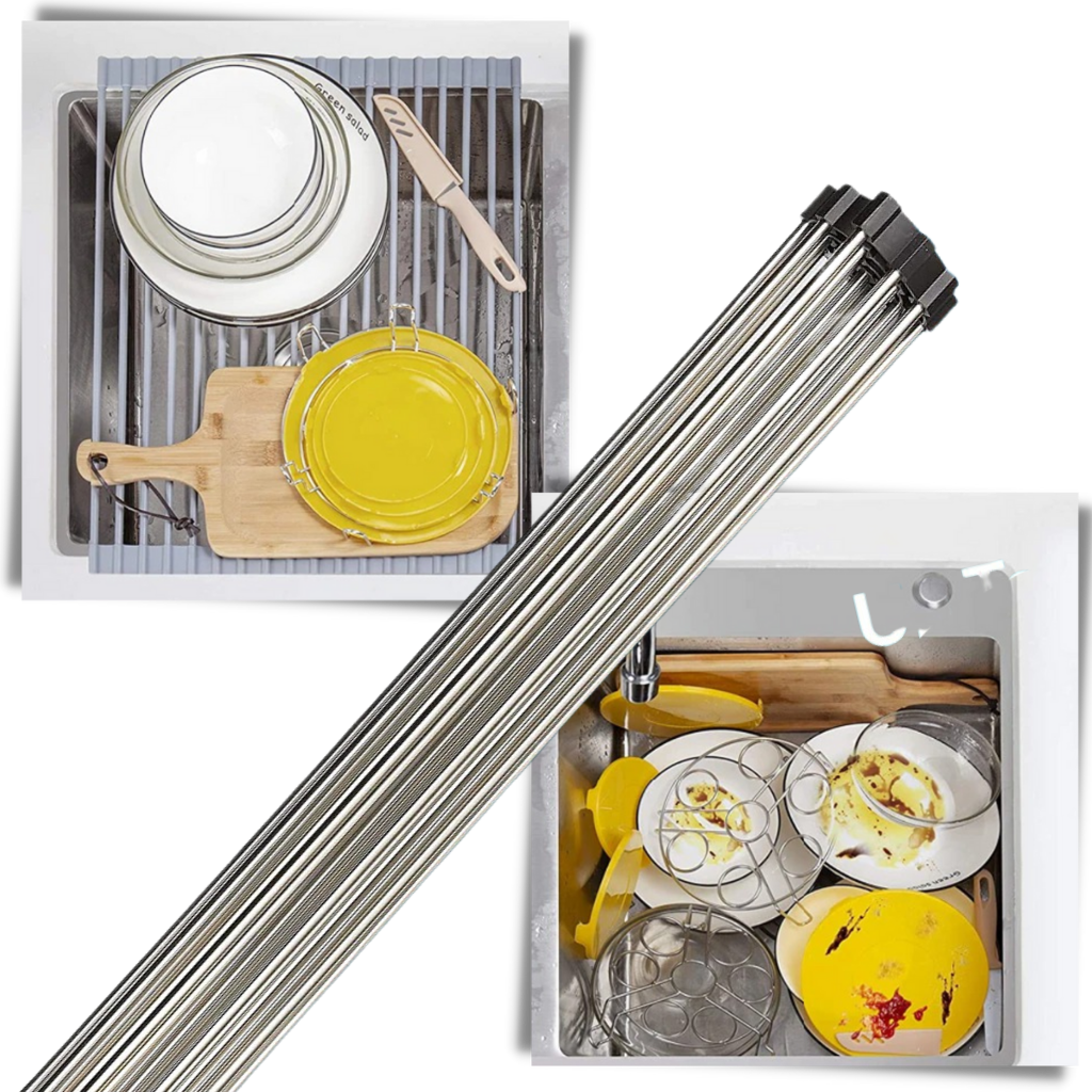 Aufrollbare Abtropfschale aus Edelstahl für Geschirr und Lebensmittel - Ozerty