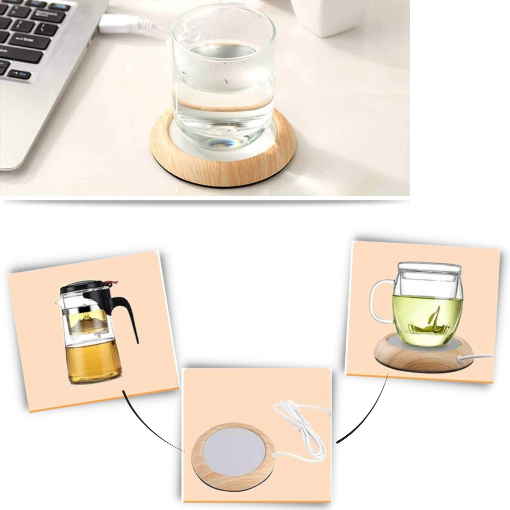 USB Elektrischer Tassenwärmer aus Holz - Ozerty