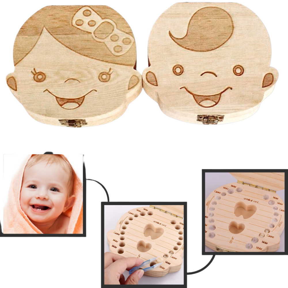 Wooden baby tooth box