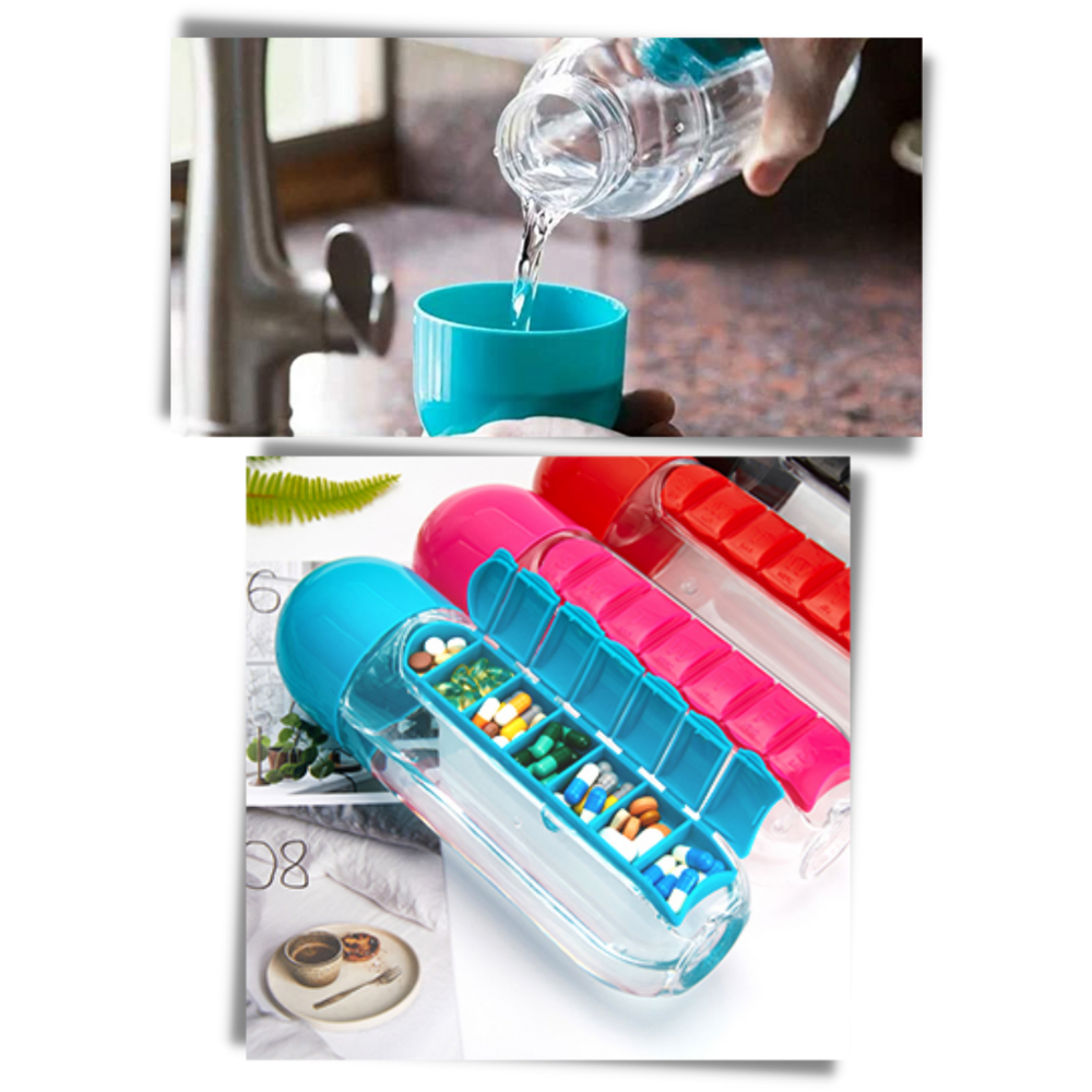 Plastikwasserflasche mit Pillendose - Odeut