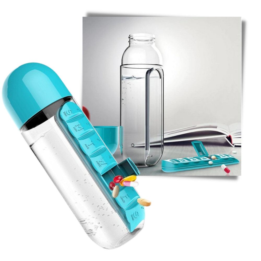 Plastikwasserflasche mit Pillendose - Odeut