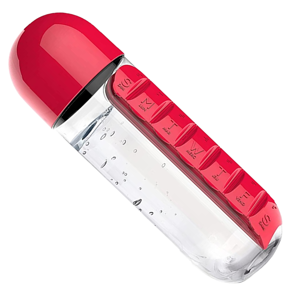 Plastikwasserflasche mit Pillendose - Odeut