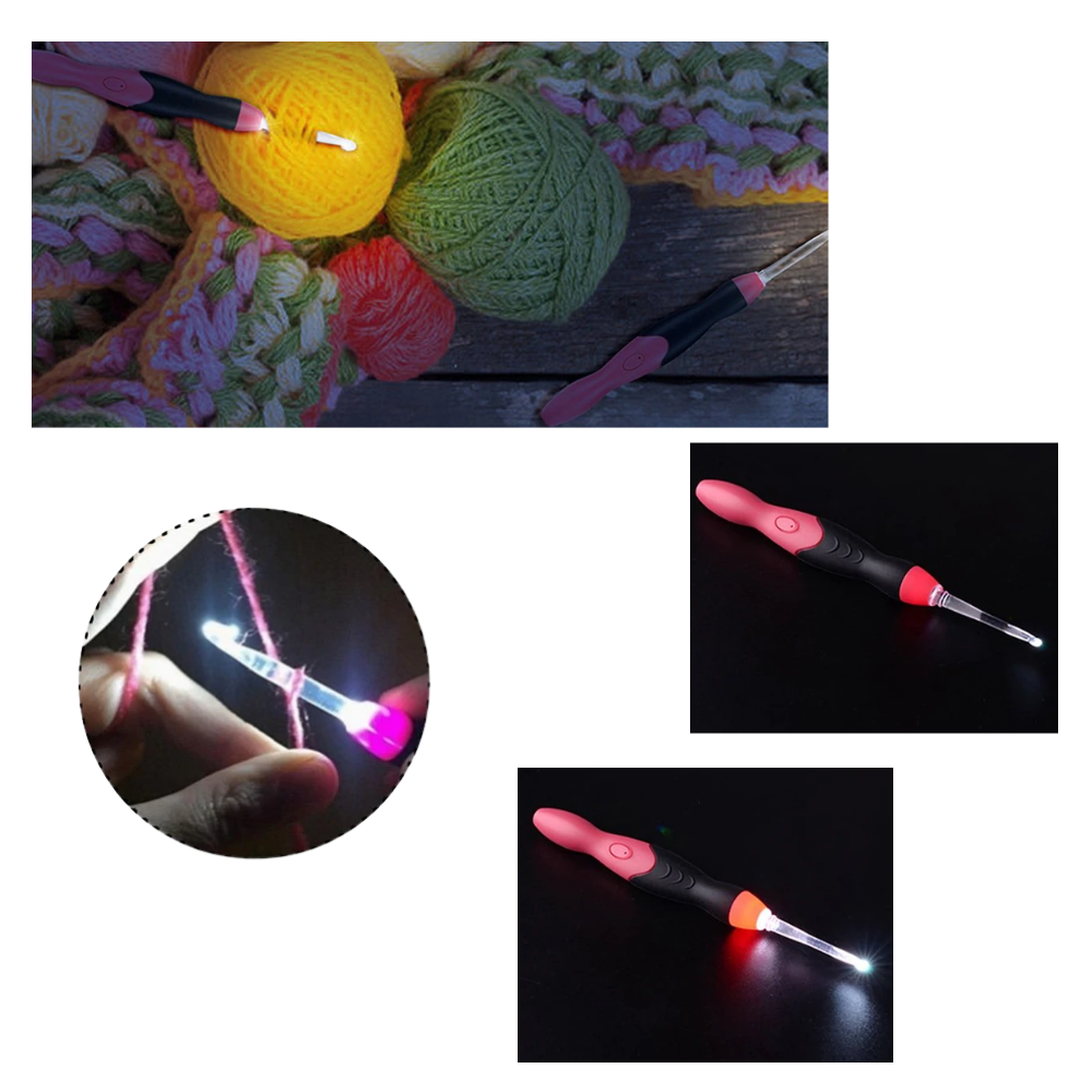 Set mit ergonomischen LED-Häkelnadeln - Ozerty